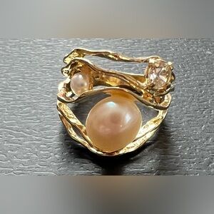 14K Gold Plated Freshwater Pearl Ring Made in Israel Size 8